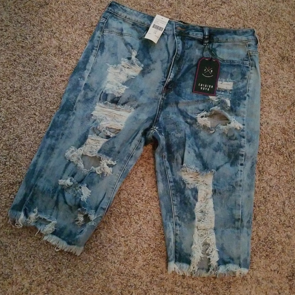 distressed blue Jean shorts